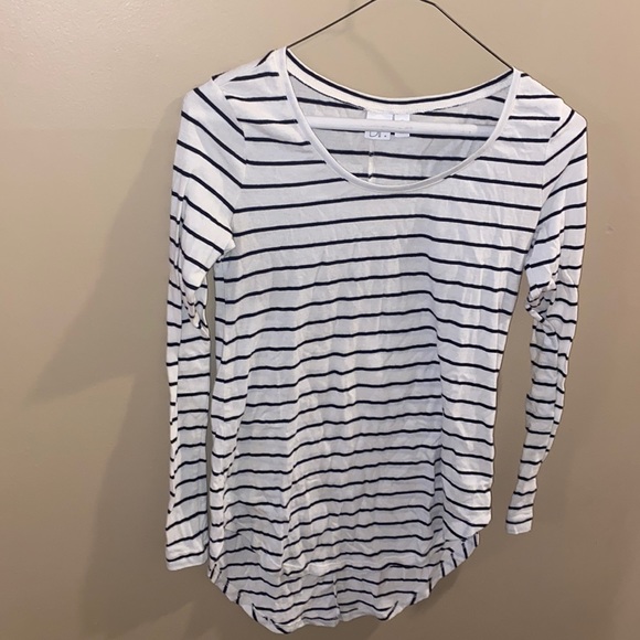 BP Long Sleeve Black And White Striped Top Scoop Neck Size XS - Picture 1 of 6